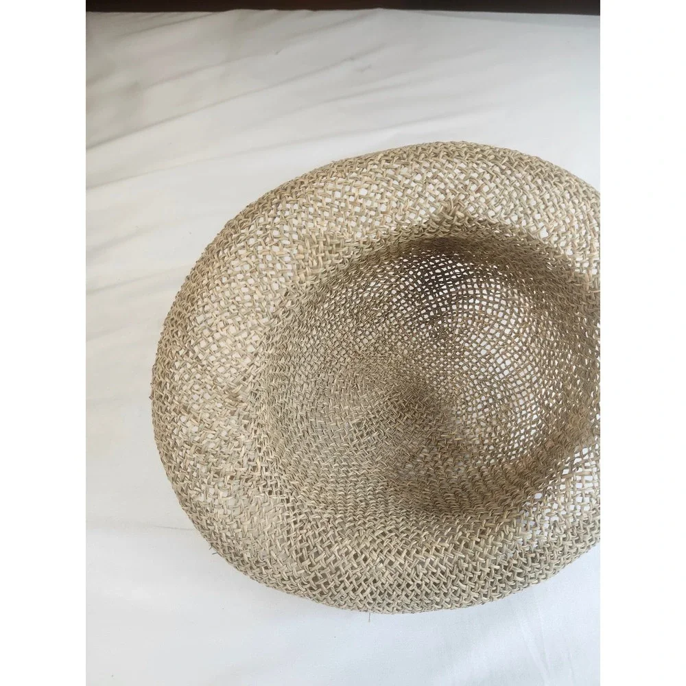 Woven Straw Beach Sun Hat with Seashell Detail Natural Tan Boho Summer Accessory